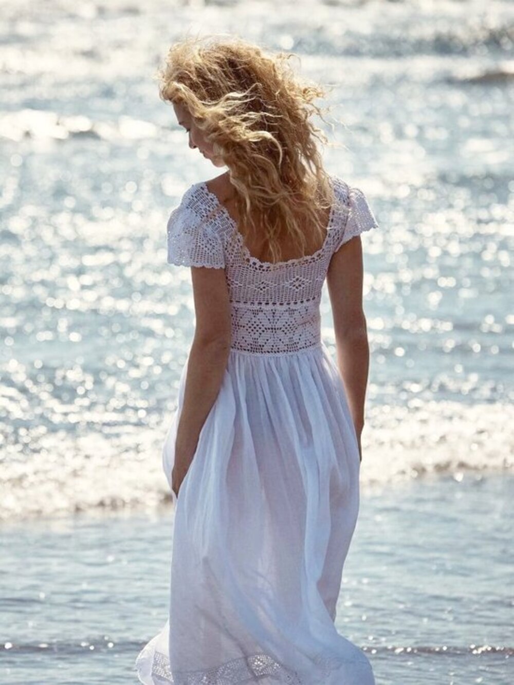 Doen Modeira Dress in Salt White Size Small Crochet Maxi Midi Dress Boho - Picture 15 of 16